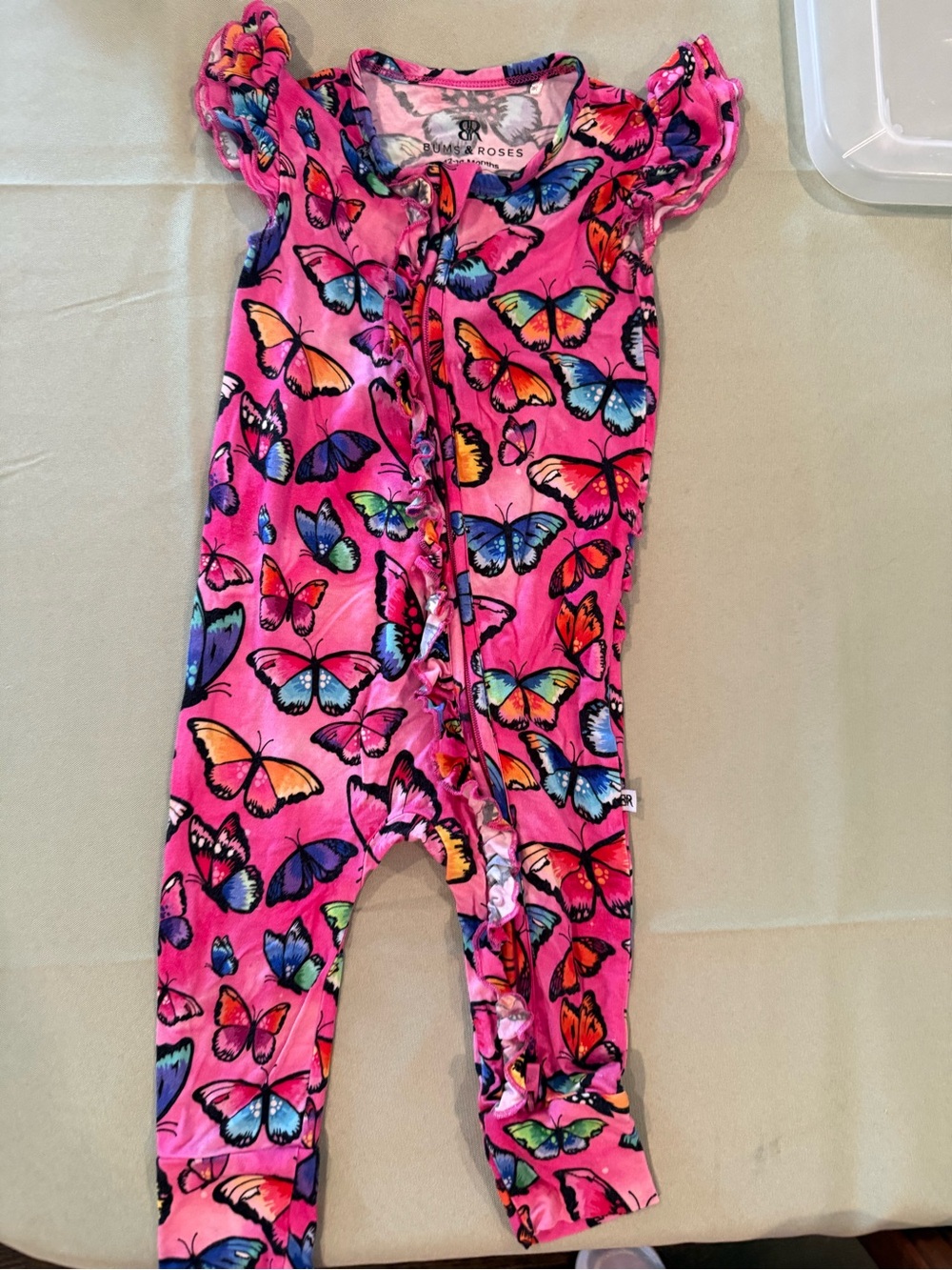Ruffle-Shoulder Butterfly Zip One-Piece Bodysuit - Pink